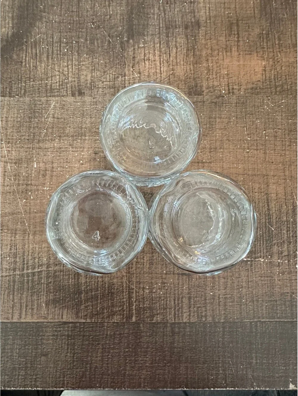 Set of 3 Clear Glass Mason Jar Shot Glasses Embossed 